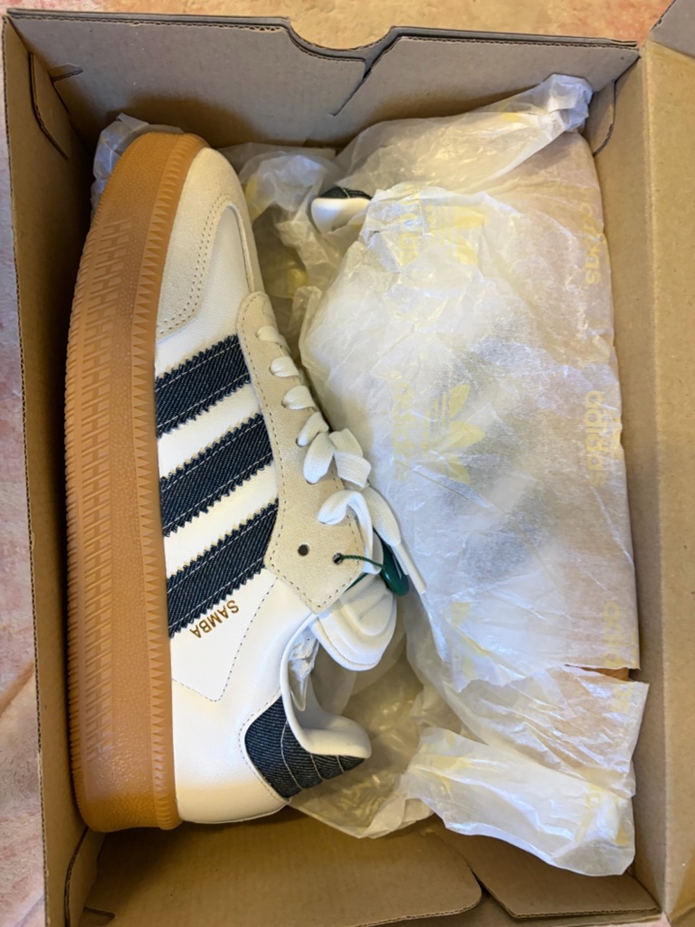 adidas Samba Sneaker in White, Navy & Gum
